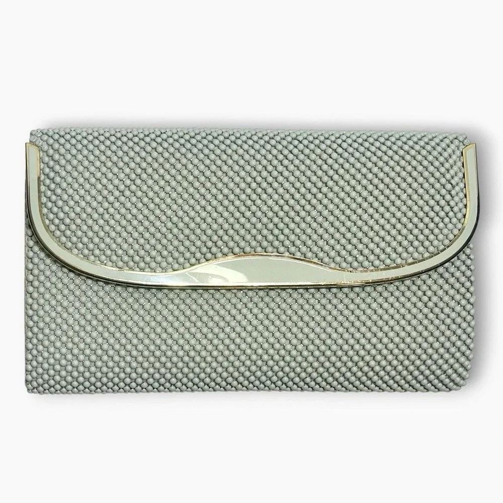Vintage Mesh Clutch Warren Reed White Purse Gold Chain Link Mail Evening Bag